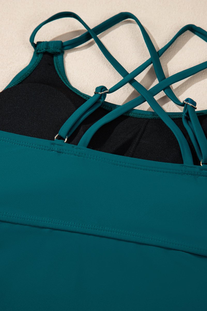 Sea Green Floral Print Drawstring Tankini Set with Tummy Control - Love Salve